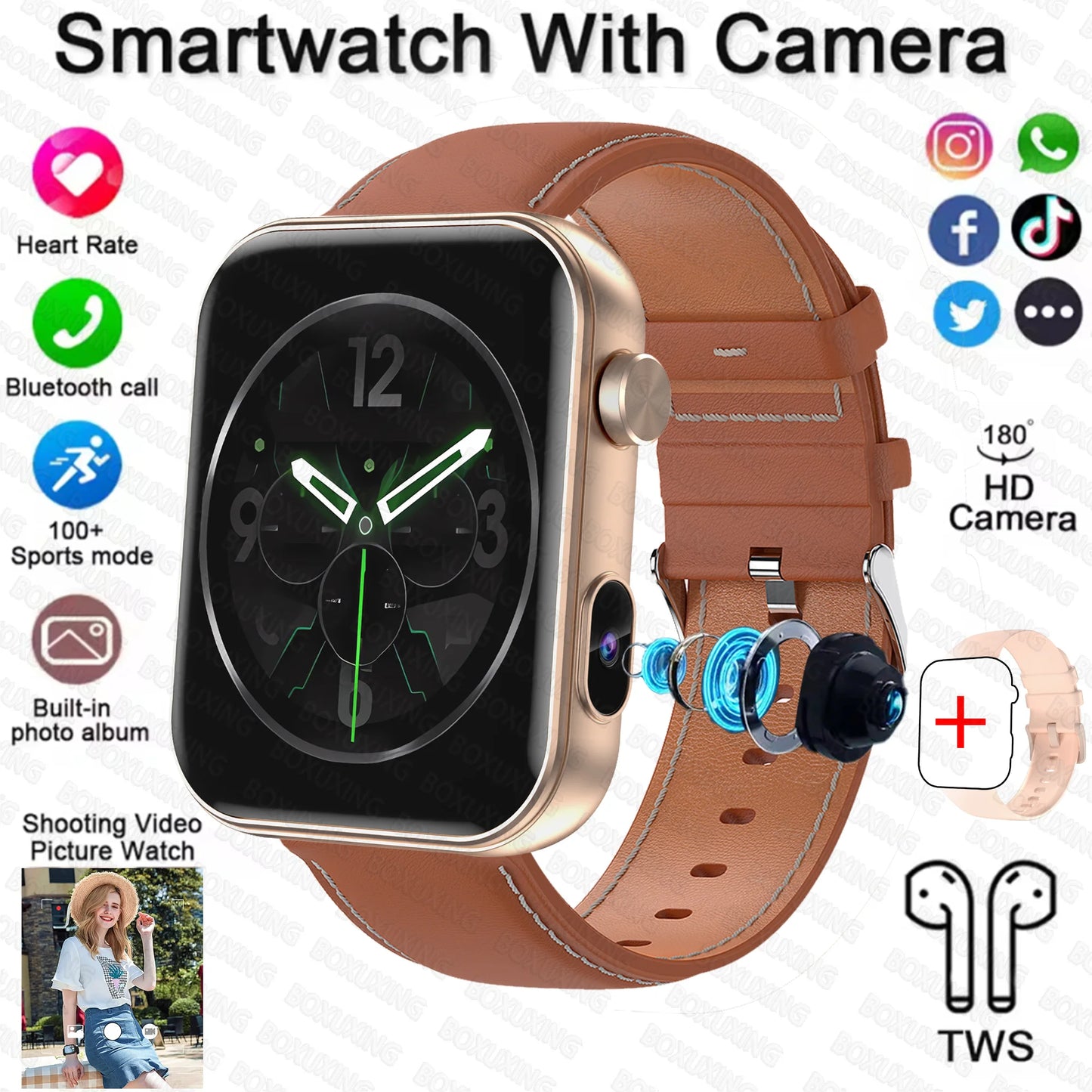 2025 New Smart Watch Men Women Camera Take Photos Record Video Health Monitor Sports Fitness Waterproof BT Call Smartwatch