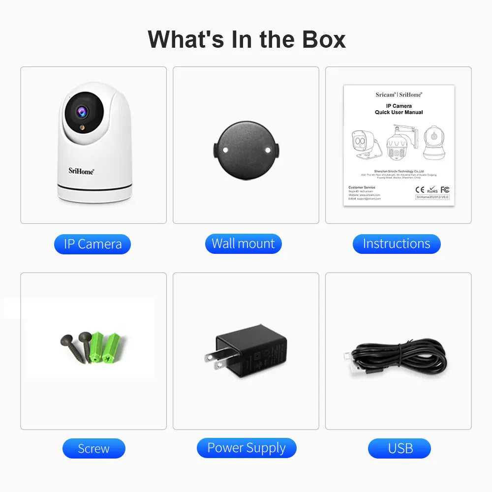 Srihome SH042 2MP 1080P 3x Zoom  Wireless PTZ IP Dome Camera  AI Humanoid Auto Tracking Home Security CCTV Baby  Monitor