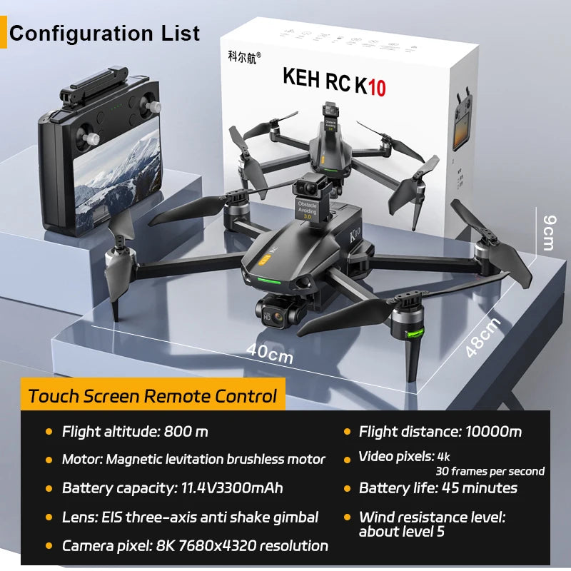 10KM 35 Mins With Touch Screen RC K10 Professional GPS Drone with 3-Axis Gimbal 8K Dual Camera FPV Brushless Airdrop Quadcopter