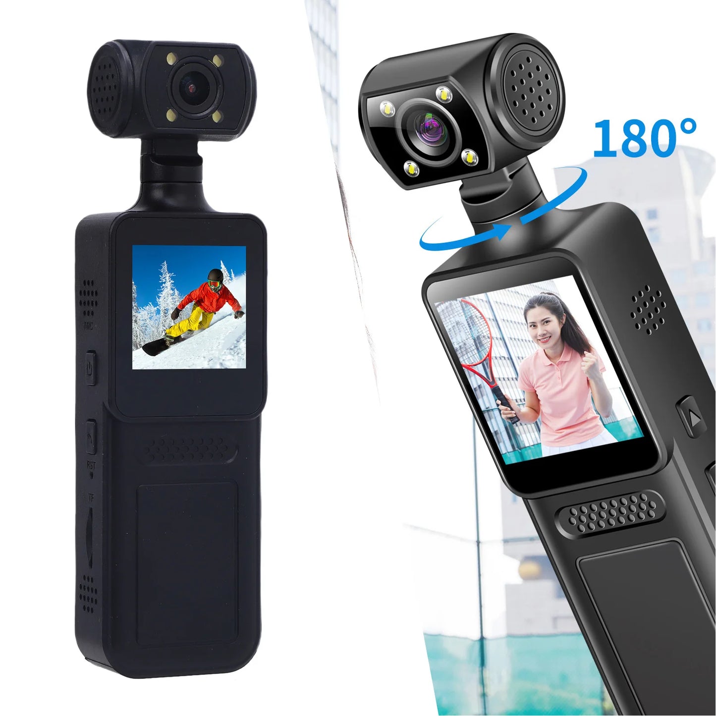 Handheld Sports Camera 1.3 Inch Screen LED Light 180 Degree Rotating Lens Action Camera WiFi 135 Degree Wide Angle for Travel