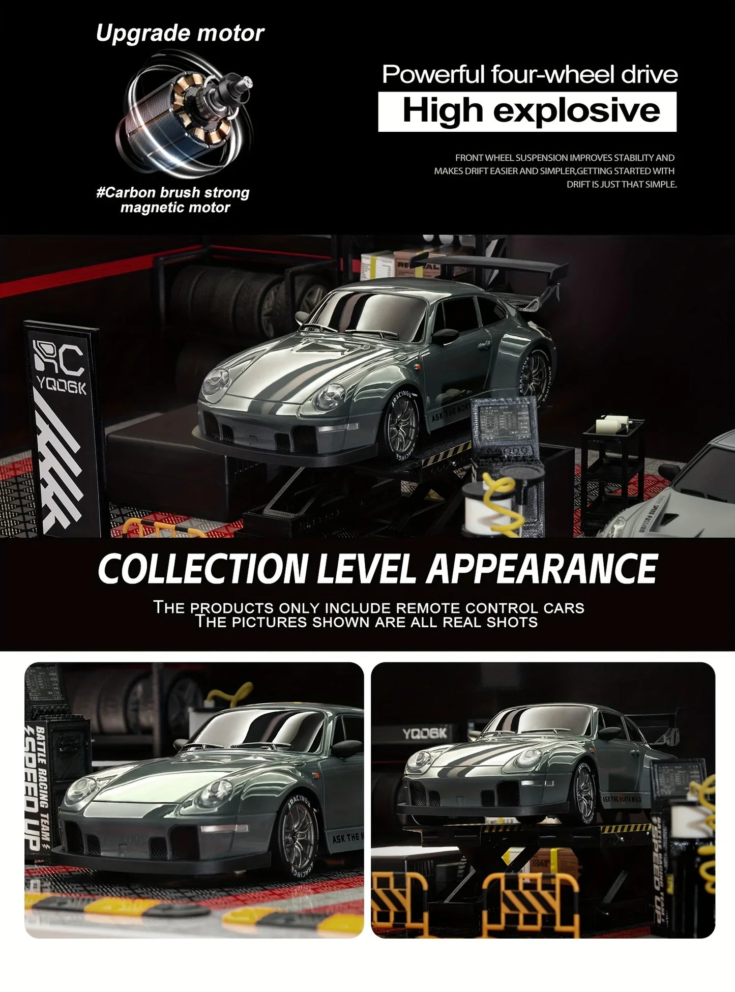 RC Cars 4WD 1:24 High-Speed Drift Car 20KMH with LED Lights Drifting Tires Off-Road Racing Car Sport Toy for Kids and Enthusiast