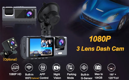 Dash Cam for Cars WIFI APP Car DVR 2/3lens Front Camera Video Recorder Rear View Camera for Vehicle Black Box Car Assecories