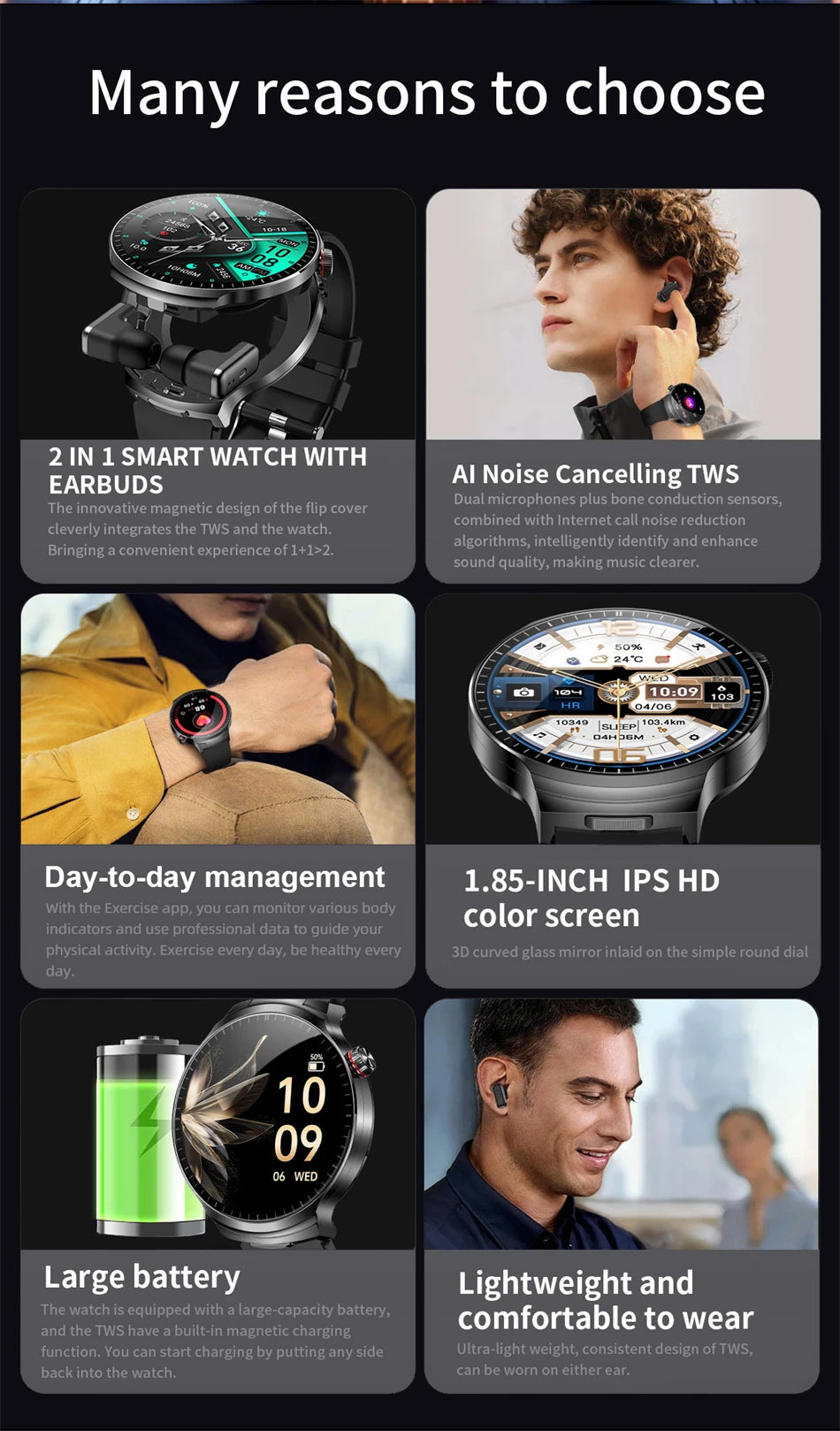 LIGE 2025 Smart Watch 2 in 1 With Earphone Smartwatch Bluetooth Call Men Watch AI Voice Heart Rate Monitor Play Music SmartWatch