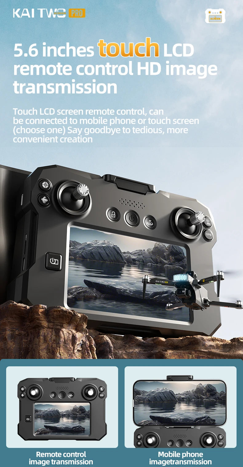 2025 KAITWO three-axis gimbal 5.6-inch touchscreen version with all-round laser obstacle avoidance, GPS optical flow positioning