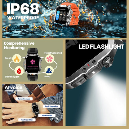 LED Flashlight Smart Watch 2.01" Bluetooth Call Voice Assistant Multi Sports Modes Health Monitoring Smartwatch For Men Women