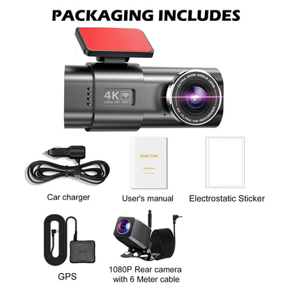 Dash Cam Cars 4K Front and Rear Camera Car Dvr WIFI GPS Car Camera for Vehicle Video Recorder Rear View Camera Parking Monitor
