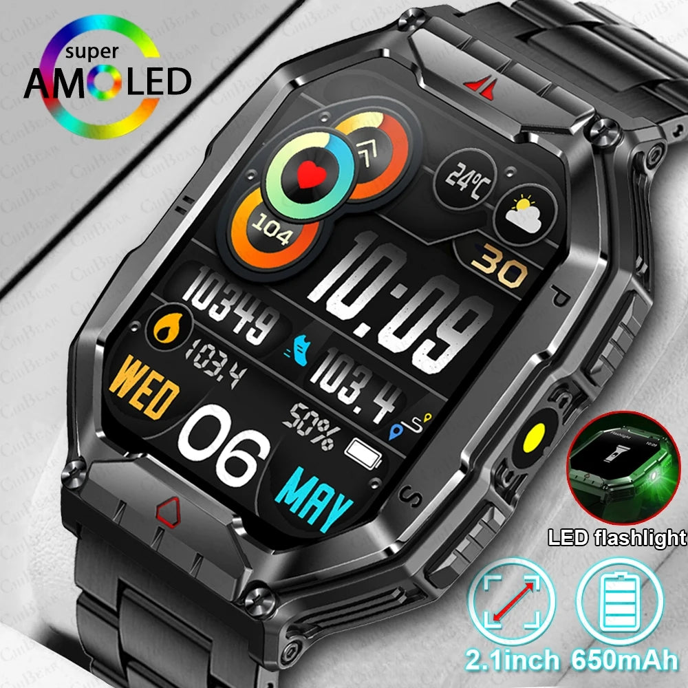 2.1 Inch AMOLED HD Screen Smartwatch Men Compass GPS Outdoor Sports Health Monitoring 1ATM Waterproof Bluetooth Call Smart watch