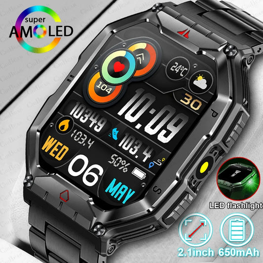 2.1 Inch AMOLED HD Screen Smartwatch Men Compass GPS Outdoor Sports Health Monitoring 1ATM Waterproof Bluetooth Call Smart watch