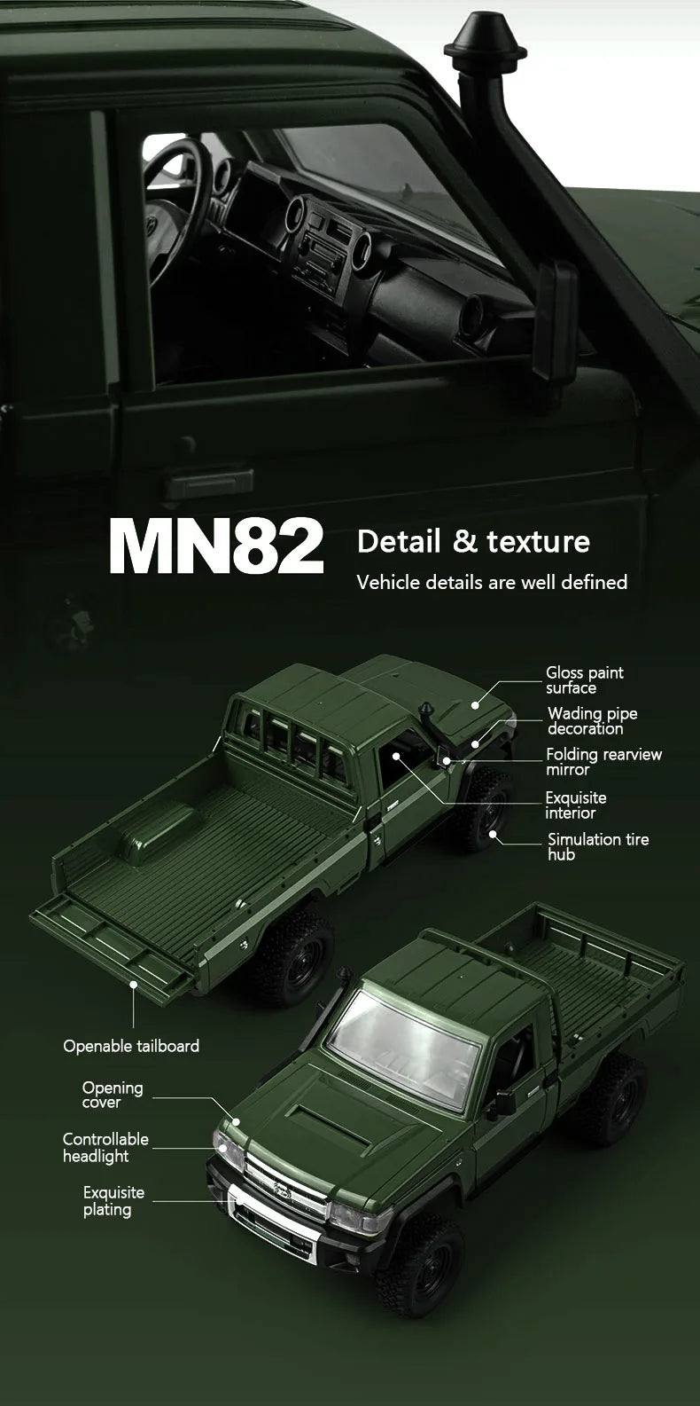 MN MODEL RC 1:12 4x4 Jungle Diving Car Climbing Off-road Wading Vehicle Rock Crawler Shovel Tool Box Truck Toy for Adult Gift