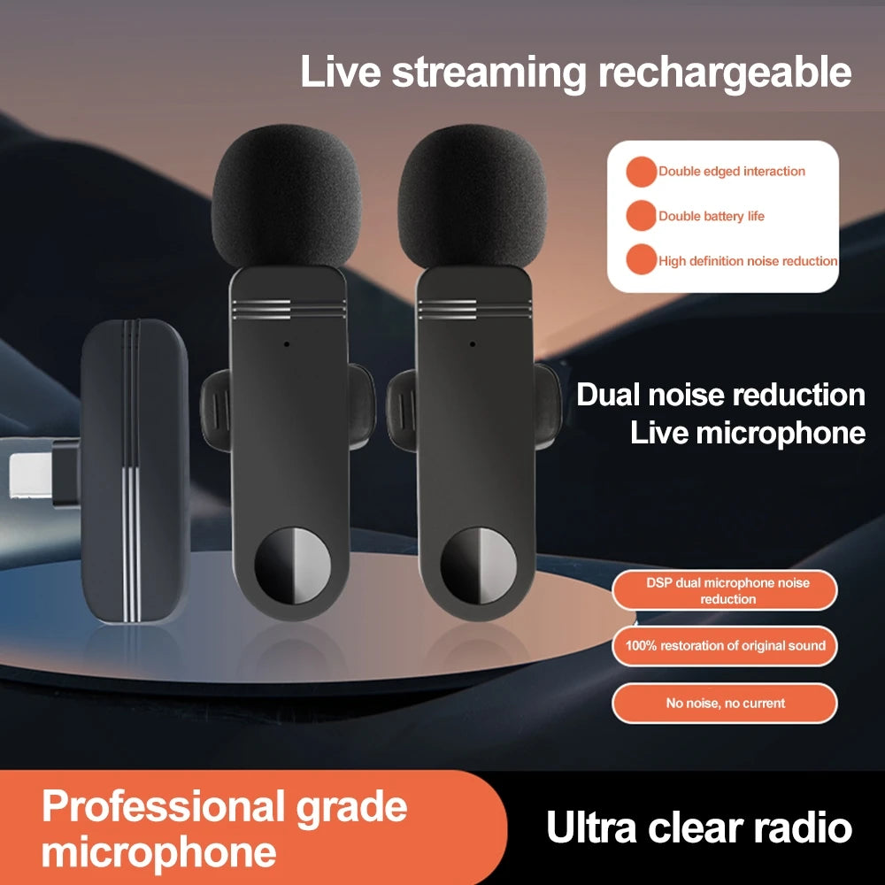 2.4G Wireless Lavalier Microphone With Windproof Cove Audio Video Recording Mini Mic For Android Mobile Phone Microphone