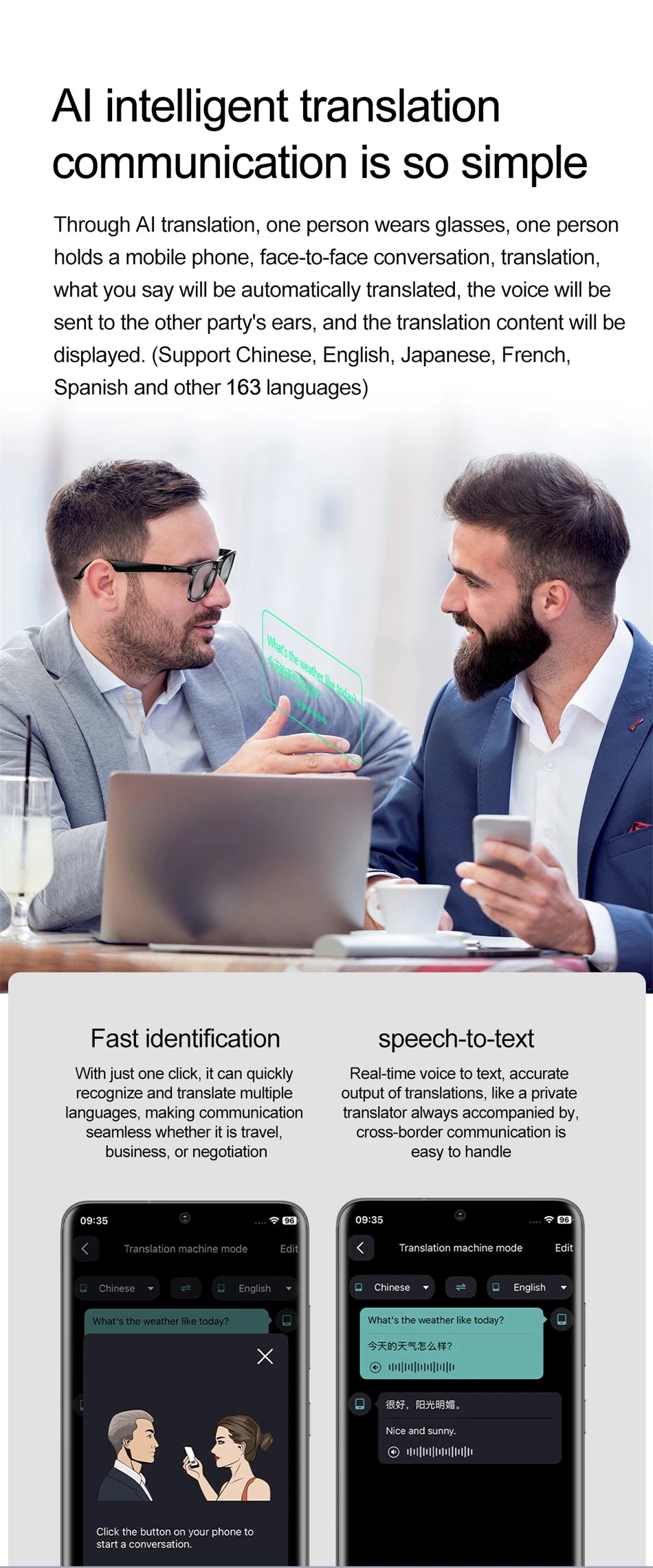 2025 New Smart Glasses Multiple Language Real-time Translation Wireless Call Music Play Sunglasses Waterproof Mens Smart Glasses