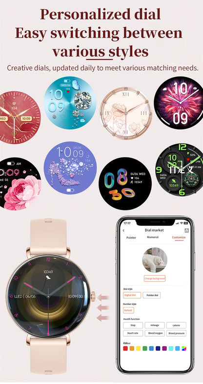 LIGE 2025 New Smart Watch Women 1.43" AMOLED HD Screen Heart Rate Sport Fitness Bluetooth Call Ladies Smartwatch For Android IOS