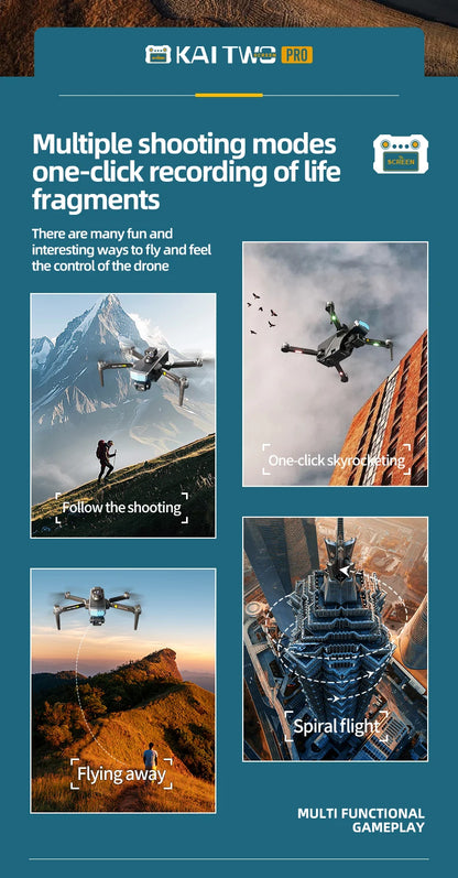 KAI TWO RC Professional Drone 8K HD Dual lens Camera 360°Obstacle avoidance Brushless With screen Three-axis aircraft Drone Toys