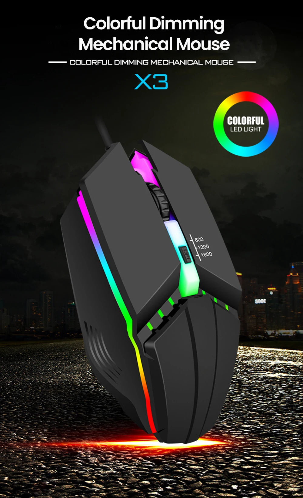 Elough Mute Wired Mouse USB Wired Gaming Mouse For Desktop PC Laptop Computer Home Office RGB LED Luminous Backlit Mouse Game