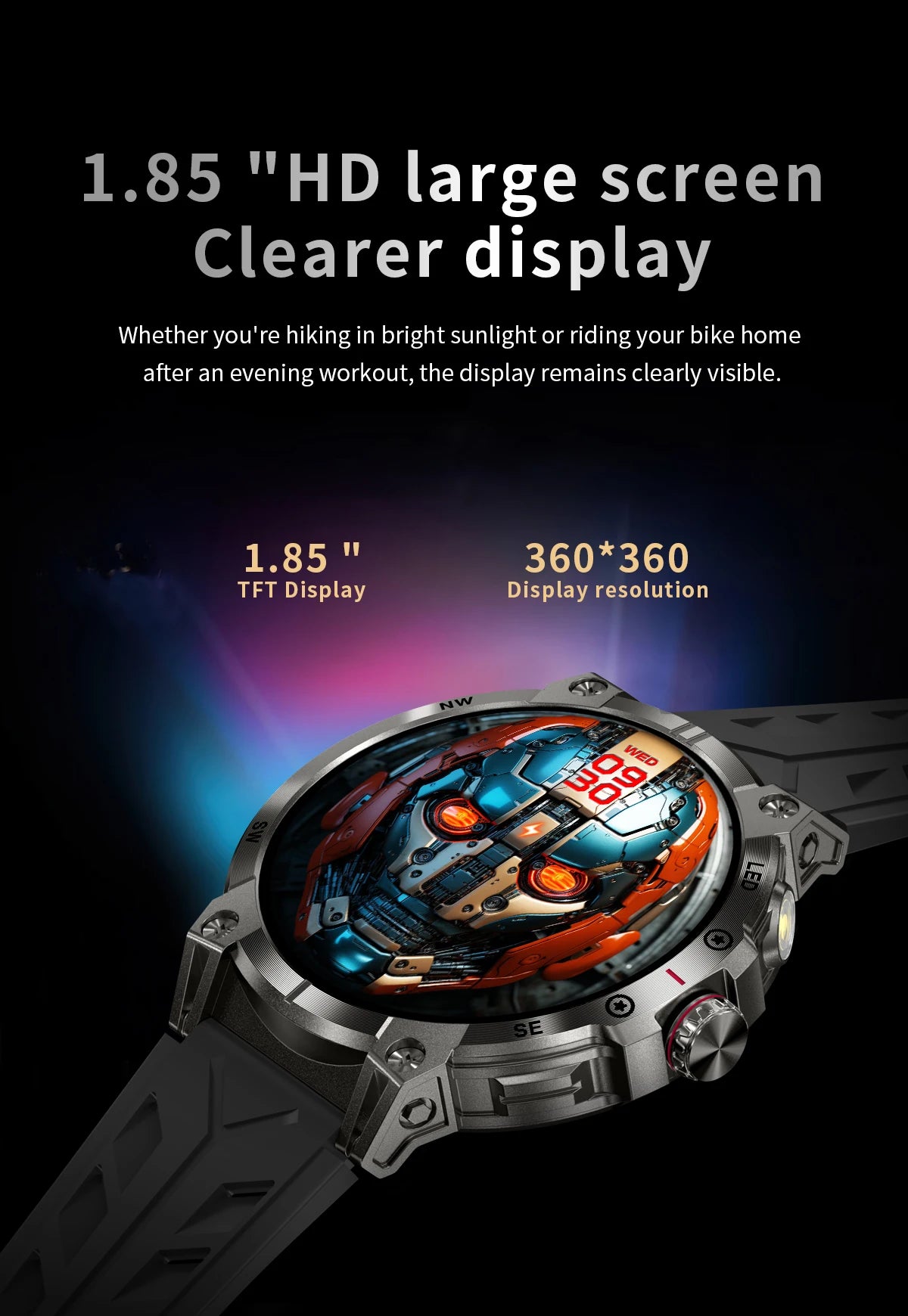 New Military Smart Watch Men 760mAh Large Battery LED Flashlight Compass 1.8"HD Screen Heart rate Waterproof BT Call Smartwatch