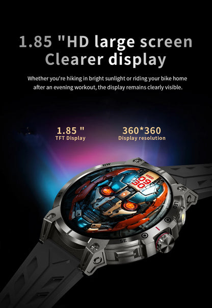 New Military Smart Watch Men 760mAh Large Battery LED Flashlight Compass 1.8"HD Screen Heart rate Waterproof BT Call Smartwatch