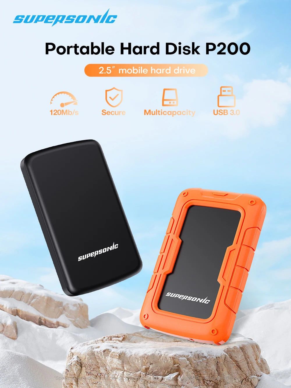 Supersonic Portable Hard Drive PHDD USB 3.0 1TB 500G 2.5 Inch External SSD Hard Disk For Laptop Computer Smart TV PS4