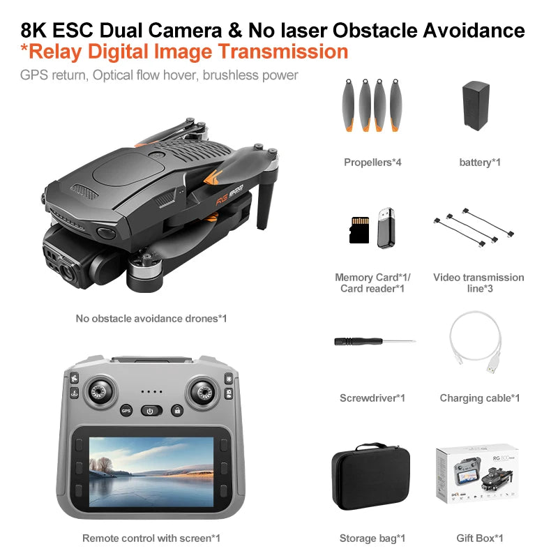 RG800 MAX GPS Drone 8K Professional HD Dual Camera With Screen 5G 360°Obstacle Avoidance Brushless Foldable Quadcopter Drone