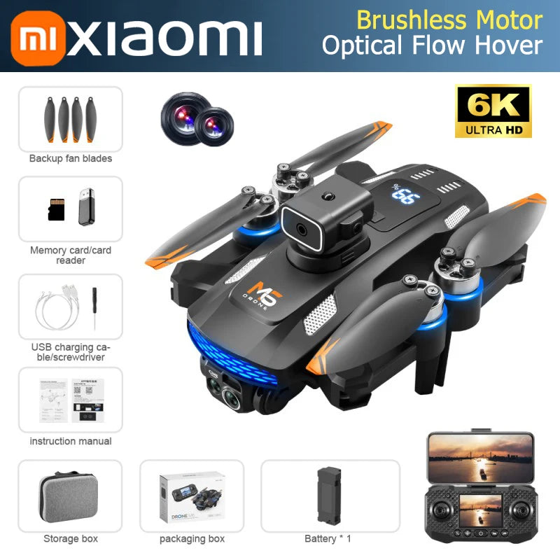 Xiaomi M6 RC Drone 8K Aerial HD Dual Camera 5G WIFI Intelligent Obstacle Avoidance With Screen GPS Ruturn Brushless Power Drone