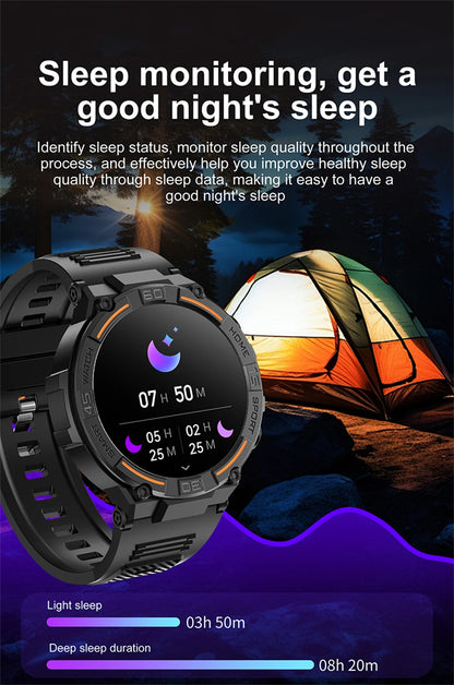 Outdoor Smart Watch with Flashlight Male Sports Fitness Waterproof Watch 24 Hours Heart Rate Monitor Bluetooth Call Smartwatch