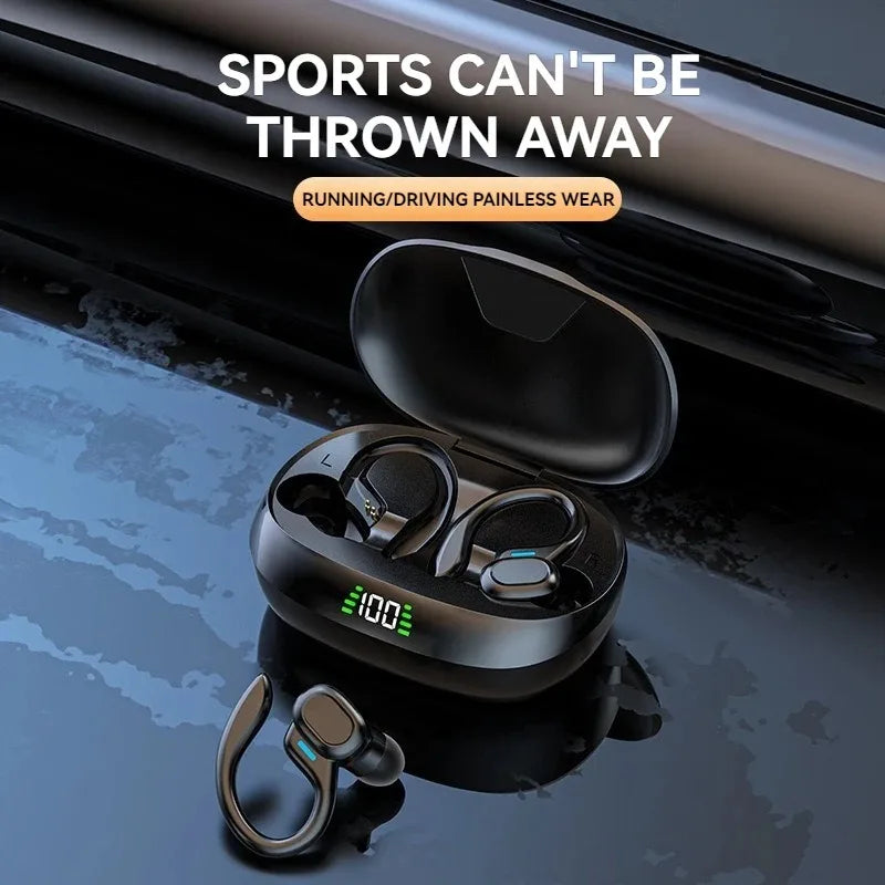 Ear Hook Wireless Sport Headphones 50H Open-Ear Bluetooth Earphones with LED Display Noise Reduction for Running Cycling