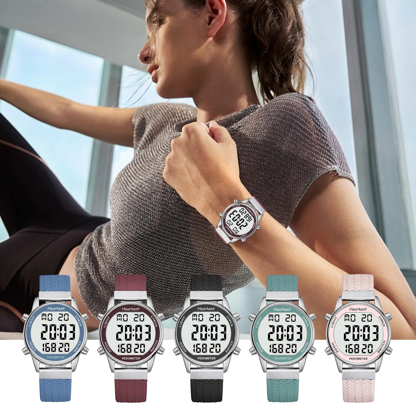 Hearkent Pedometer Sport Watches Step Counter Watch Women Digital Watches Calories Mile Stopwatch Countdown for Walking Tracker