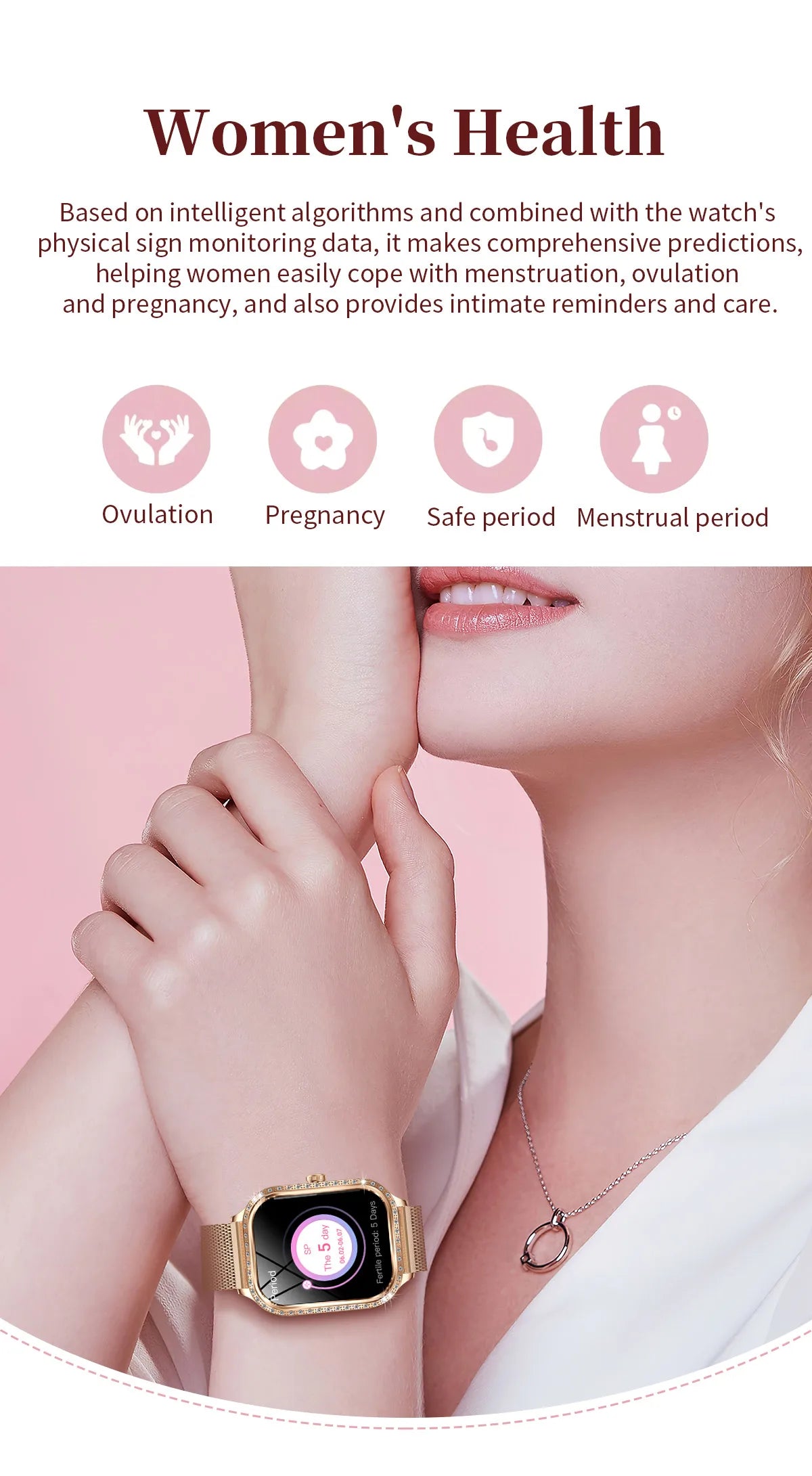 LIGE Fashion Women Smart Watch 1.75inch Curved Screen Sport Bracelet BT HD Calling Clock IP68 Waterproof Diamond Case Smartwatch