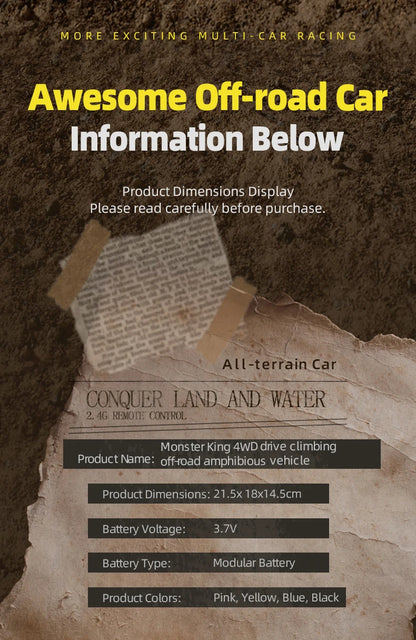 KBDFA Q215 Amphibious RC Car 2.4G 4WD Remote Control Truck Climbing Off Road Waterproof Armored Vehicles Kid Toys Gift