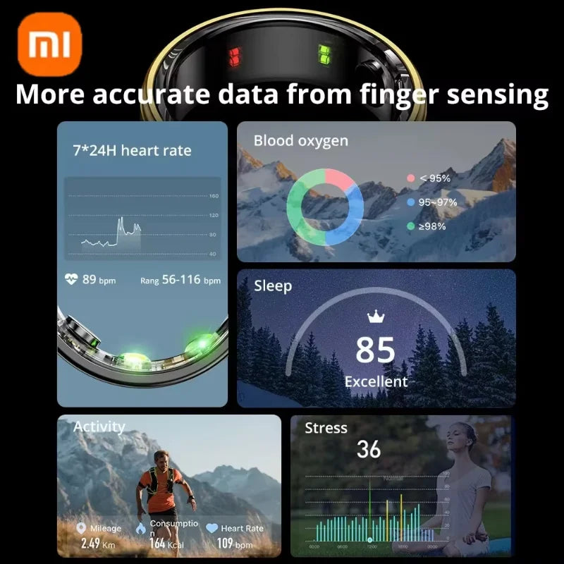 Xiaomi Smart-Ring Bluetooth Health Monitoring Blood Oxygen Sleep Heart Rate Multi-sport Modes Waterproof IP68&5ATM Men Women New