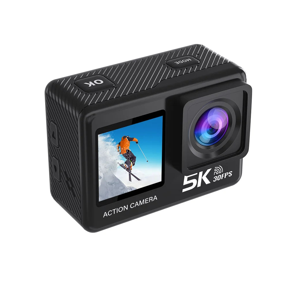 Action Camera 5K 4K60FPS 50MP 2.0 Touch EIS Pre-Record Wireless Mic Wi-Fi 170D DVR Webcam Waterproof 30M 5X Zoom Sports Camera