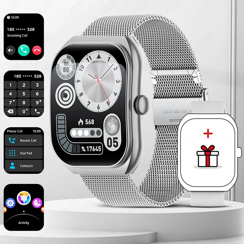 LIGE 2025 Smart Watch For Android IOS Phone 2.01" 3D Curved Screen Bluetooth Call Blood Oxygen Heart Rate Smart Watch Women Men