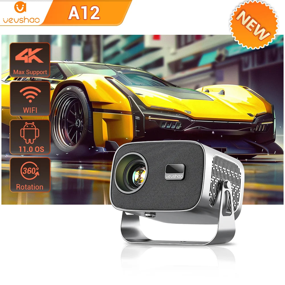 VEVSHAO A12 Projector Mini Portable  LED Video Android 13.0 WIFI 6 Mirror SmartPhone for 1080P 4K Video Home Cinema Projector