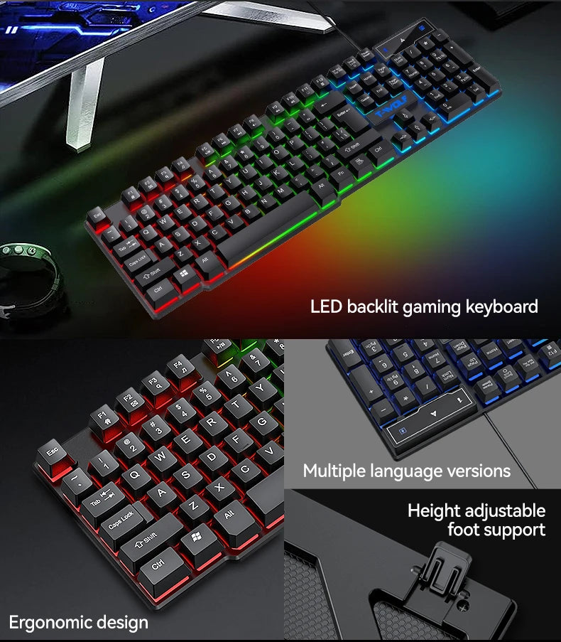 USB Keyboard And Mouse Gaming Headset Combos 4 In 1 English Gaming Wired RGB Keyboard Mouse Set With Mouse Pad and Headphones