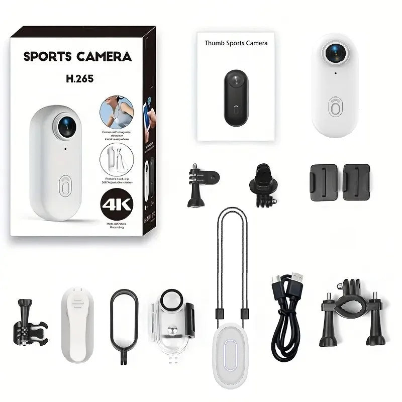 4K Thumb Action Camera, HD Sports Camera, Digital Image Stabilization, Automatic Exposure, 800mAh Battery, Rechargeable Lithium