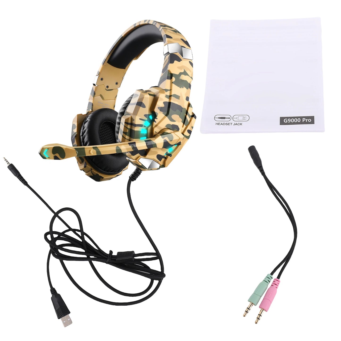 Gaming Headset with Noise-Isolating Microphone, Over Ear Game Headset with LED Lighting, Volume Control, Mute Key for Smartphone