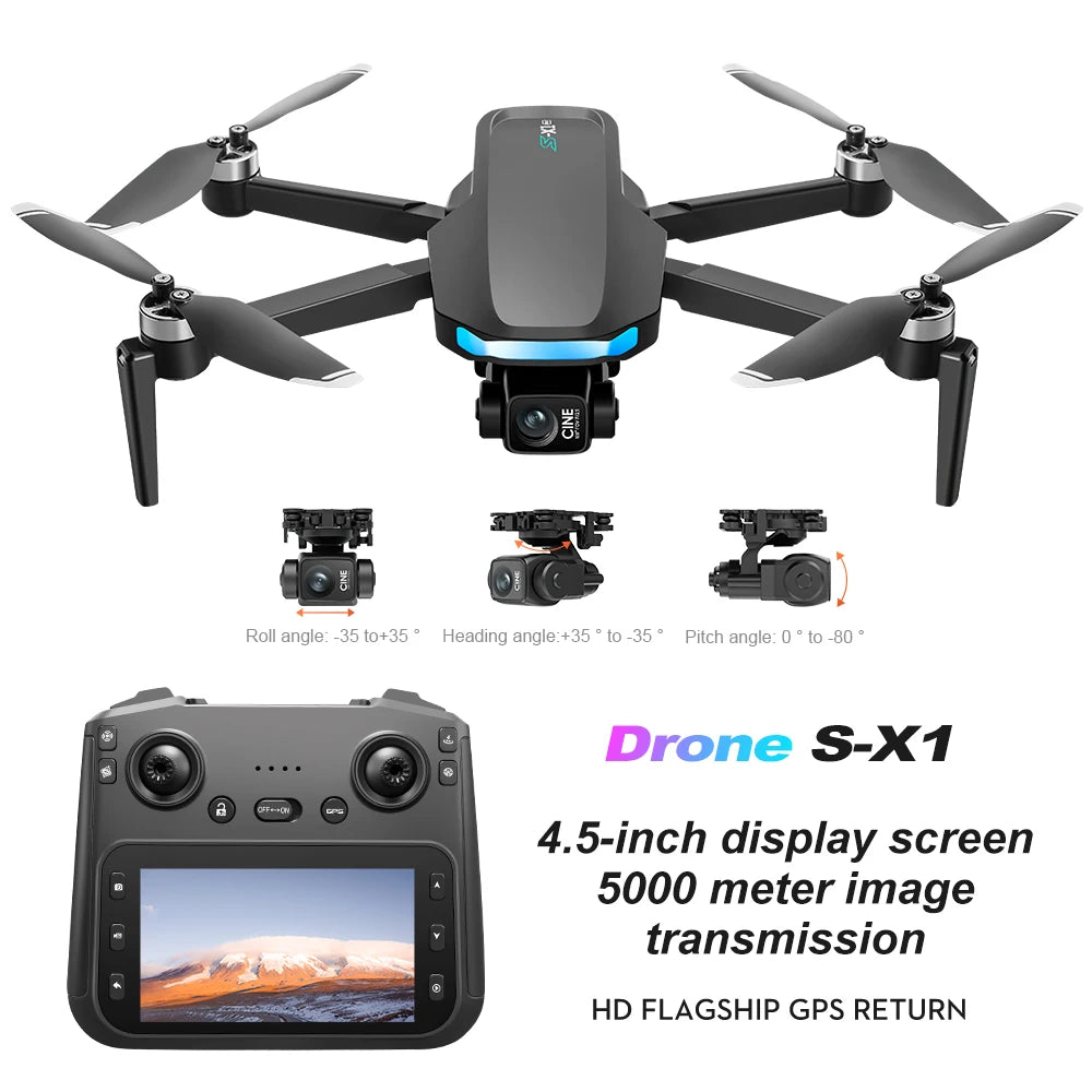 S-X1 GPS Drone Professional 3-Axis Gimbal 5G WIFI 4K Camera RC FPV Drone with Screen 5KM Digital Image Transmission Aerial UAV