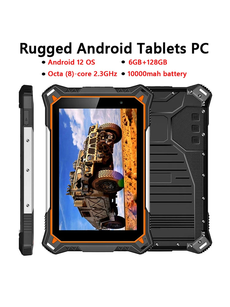 Android 12 Rugged Tablets PC 6GB RAM 128GB ROM Industrial Computer Tablets Phone 10000mah IP68 Waterproof 8 Inch Touch Screen