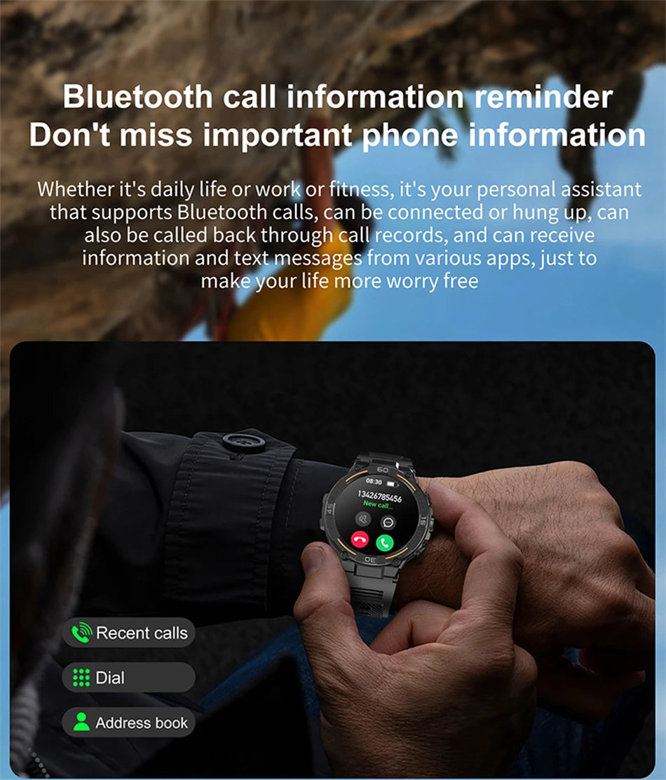 Outdoor Smart Watch with Flashlight Male Sports Fitness Waterproof Watch 24 Hours Heart Rate Monitor Bluetooth Call Smartwatch