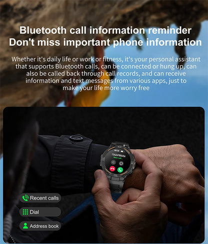 Outdoor Smart Watch with Flashlight Male Sports Fitness Waterproof Watch 24 Hours Heart Rate Monitor Bluetooth Call Smartwatch