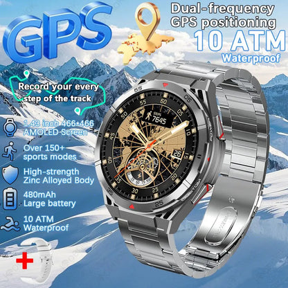 GPS Smartwatch Men 1.43" AMOLED 10ATM Waterproof Bluetooth HD Call Compass Altitude Barometer Multi Sport Mode Smart Watch