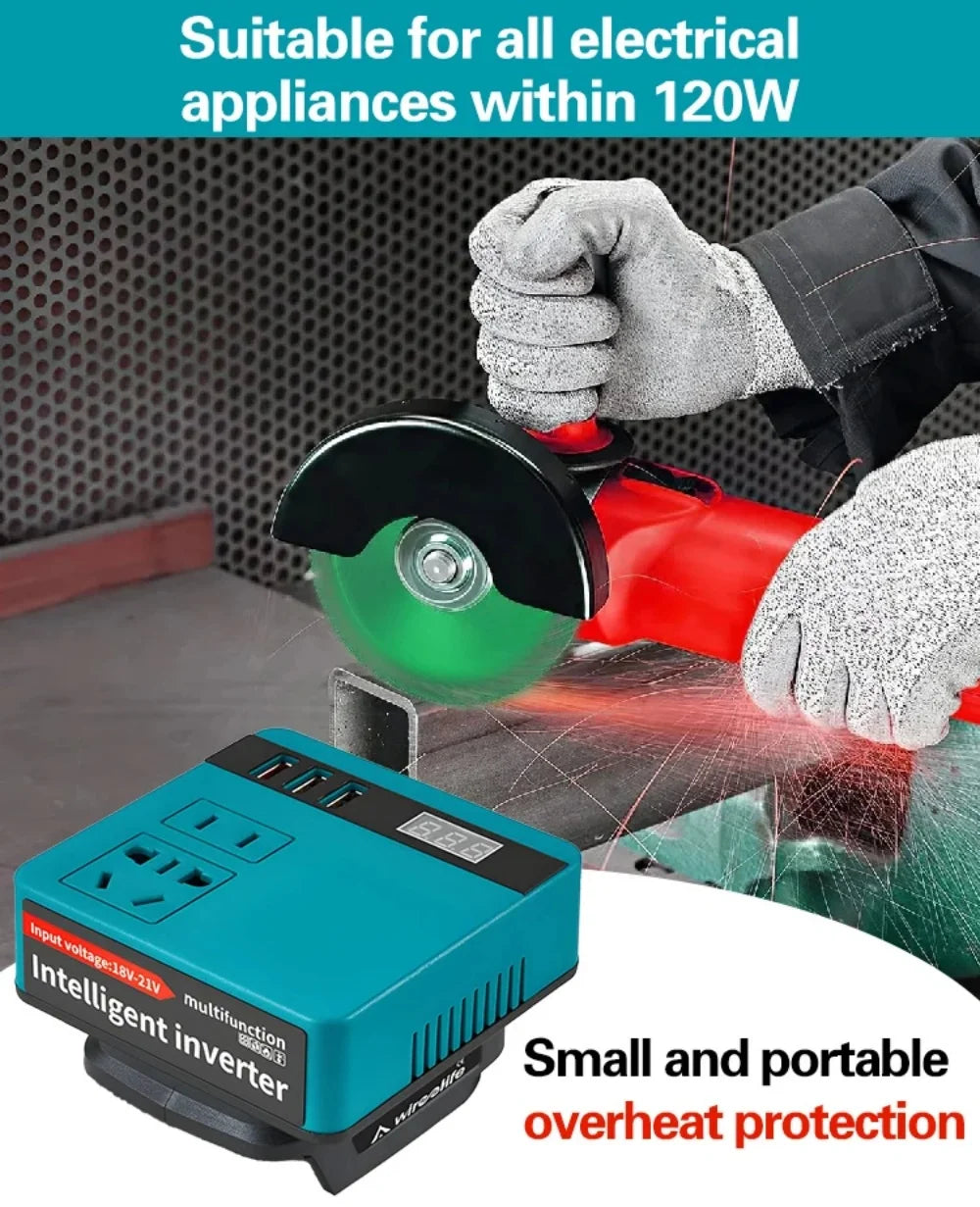 120W Lithium Battery Inverter DC 18V-21V To AC 220V for Makita Smart Transformer Outdoor Work Inverter