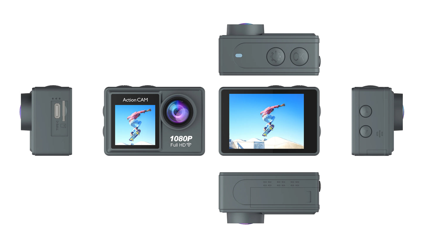 Action Camera Full HD 1080P 12MP Waterproof 30M Underwater Dual Screen With WiFi Wide Angle Sport Camera With Motion Detection