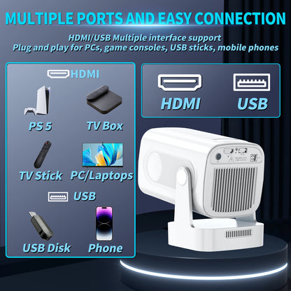 Mini Projector 4K Native HD 1080P Wifi6 Cinema Portable Projetor Built-in APP & Android System suitable for Home/Outdoor/Office