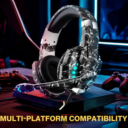 Gaming Headset with Noise-Isolating Microphone, Over Ear Game Headset with LED Lighting, Volume Control, Mute Key for Smartphone