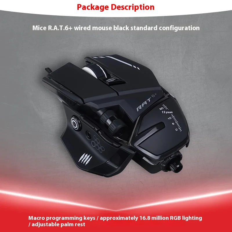 MeiJiaLion RAT6+ Wired Mechanical Gaming Mouse With Weight RGB Computer Esports Mouse Controller Black And White For Gamers