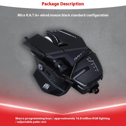 MeiJiaLion RAT6+ Wired Mechanical Gaming Mouse With Weight RGB Computer Esports Mouse Controller Black And White For Gamers
