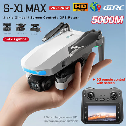 New S-X1 Max 5KM LCD SC GPS Drone 4K Dual Camera 5G Wifi FPV 3-Axis Gimbal Professional Digital image transmission RC Dron Toys