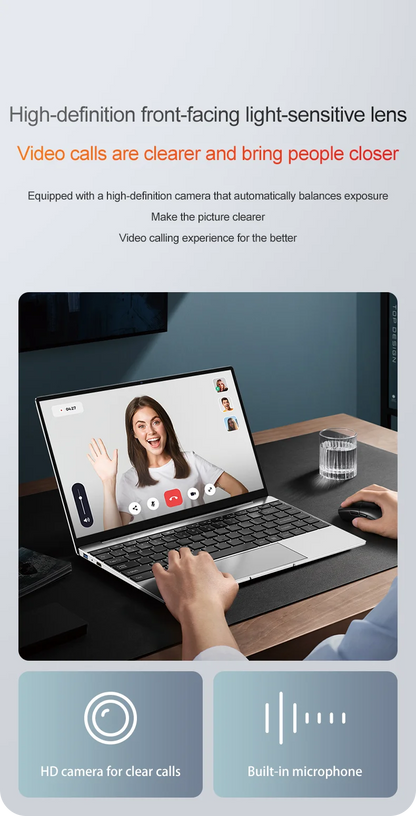 14.1" Slim Bezel Laptop Intel N3700 16GB RAM 1TB SSD Win11 Lightweight Office Entertainment Notebook