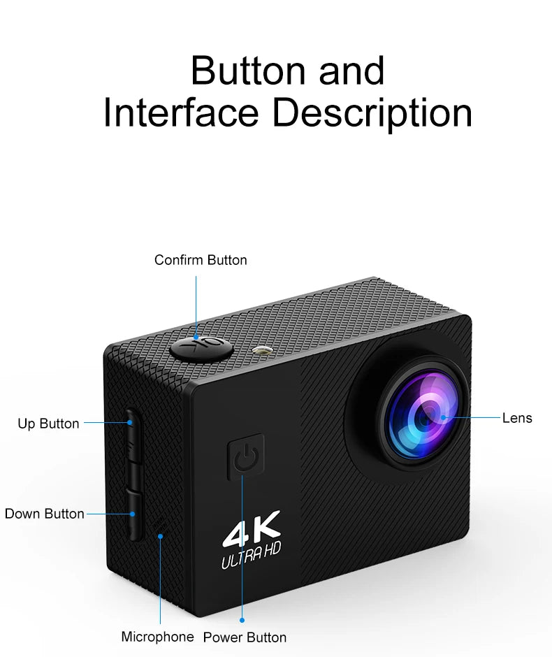 4K Action Camera 1080P 30FPS 170° Wide Angle Lens Outdoor Diving And Riding Sports Camera Ultra HD Pixels Sports Camera