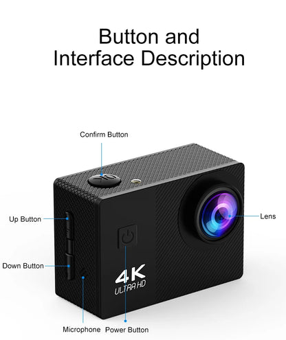 4K Action Camera 1080P 30FPS 170° Wide Angle Lens Outdoor Diving And Riding Sports Camera Ultra HD Pixels Sports Camera